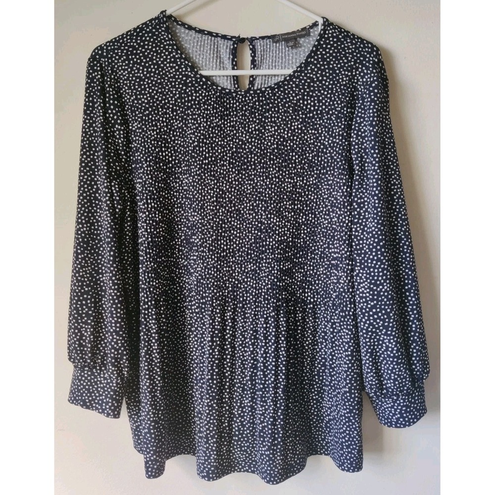 Adrianna Papell Women's Long Sleeve‎ Polka Dot Smock Top Fitted Wrist Size Large